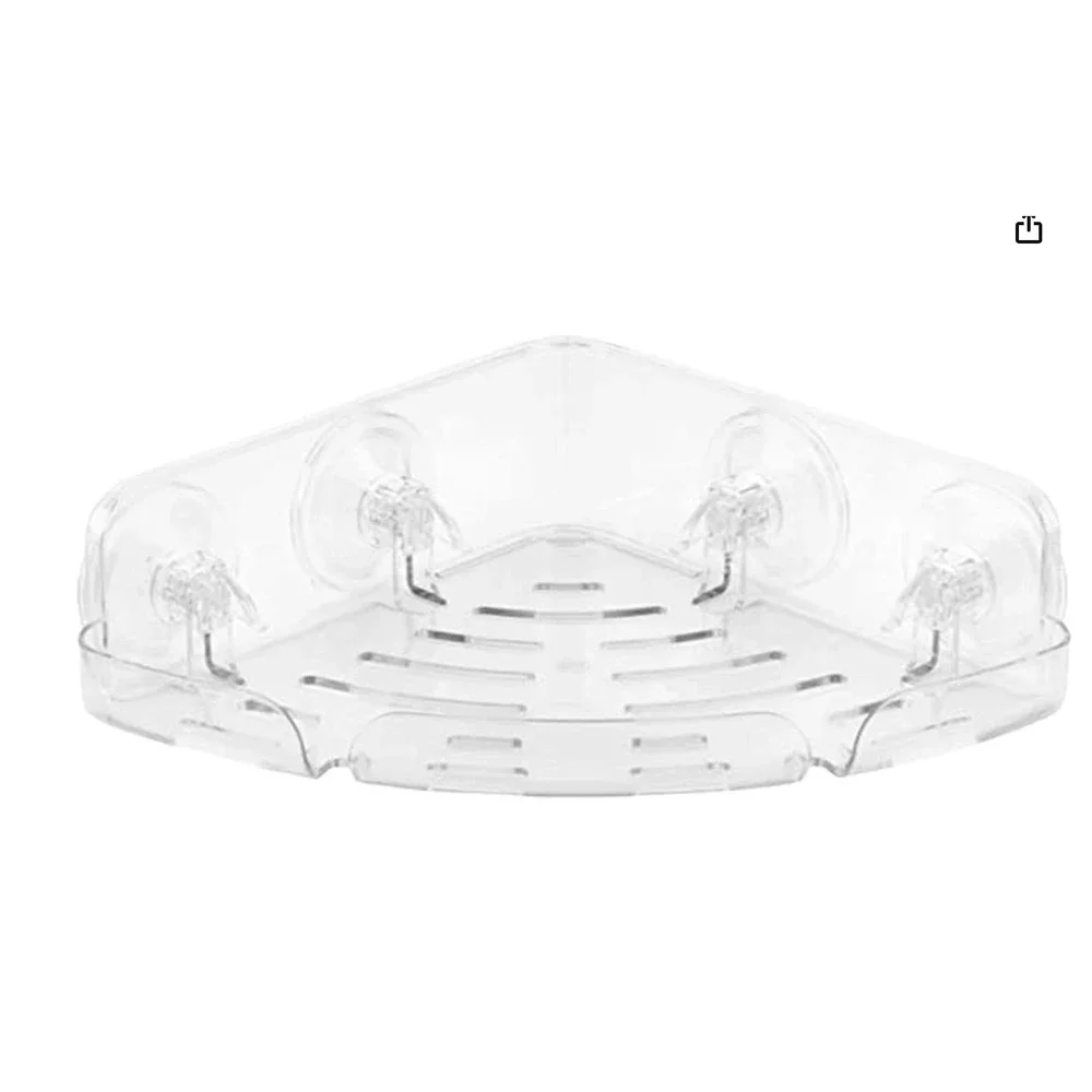 Clever Container Clear‎ Corner Shelf Suction Cups PET Holds 11 Pounds 10Wx3Hx10D